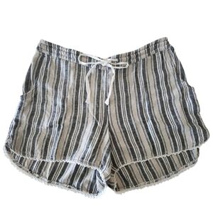 Caslon Black and Beige Striped Linen Blend Shorts Women Size L